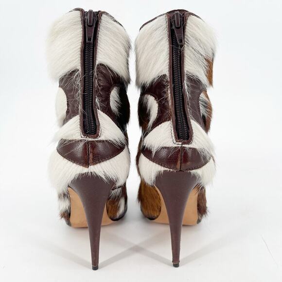 Manolo Blahnik Y2K Retro Aziz Cowhide Fur Leather Pointed Toe Heeled Boot IT 37 - Picture 10 of 14